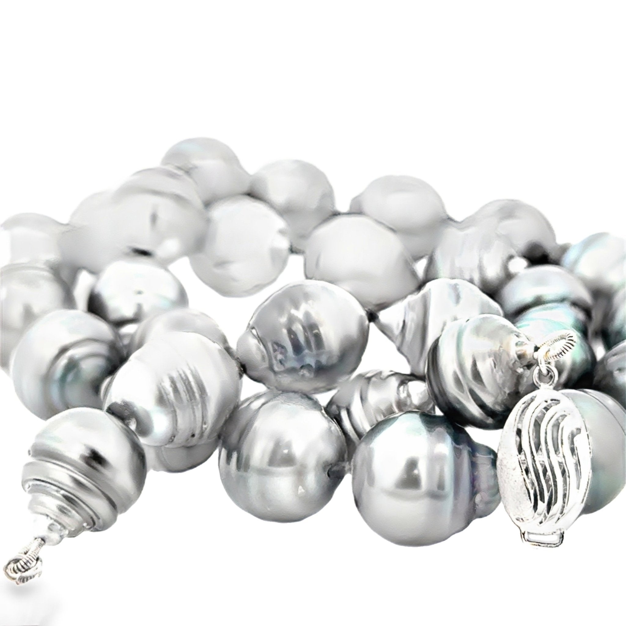 Vardy's Collection Tahitian Peacock Pearl Single Strand Bracelet in 14K White Gold