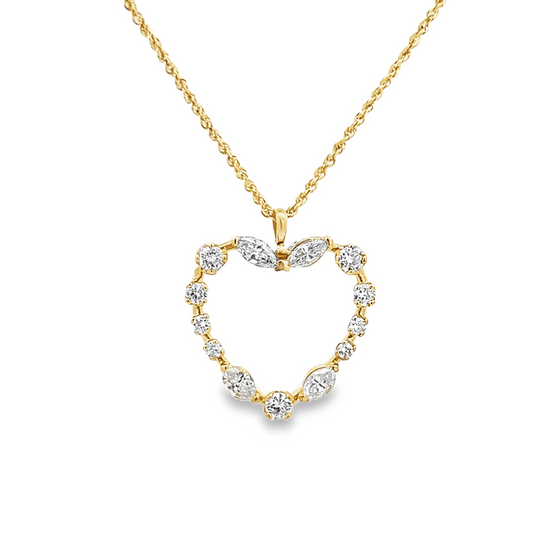 Vardy's Collection Various Shapes Diamond Heart Pendant Necklace in 14K Yellow Gold (1.13tw)