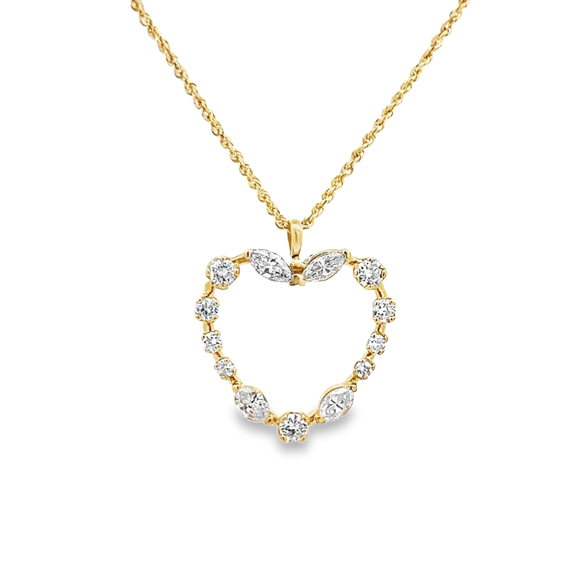 Vardy's Collection Various Shapes Diamond Heart Pendant Necklace in 14K Yellow Gold (1.13tw)