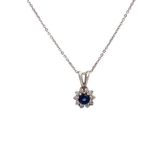 Vardy's Collection Vintage Halo Sapphire Pendant in 14K White Gold (0.6ct)