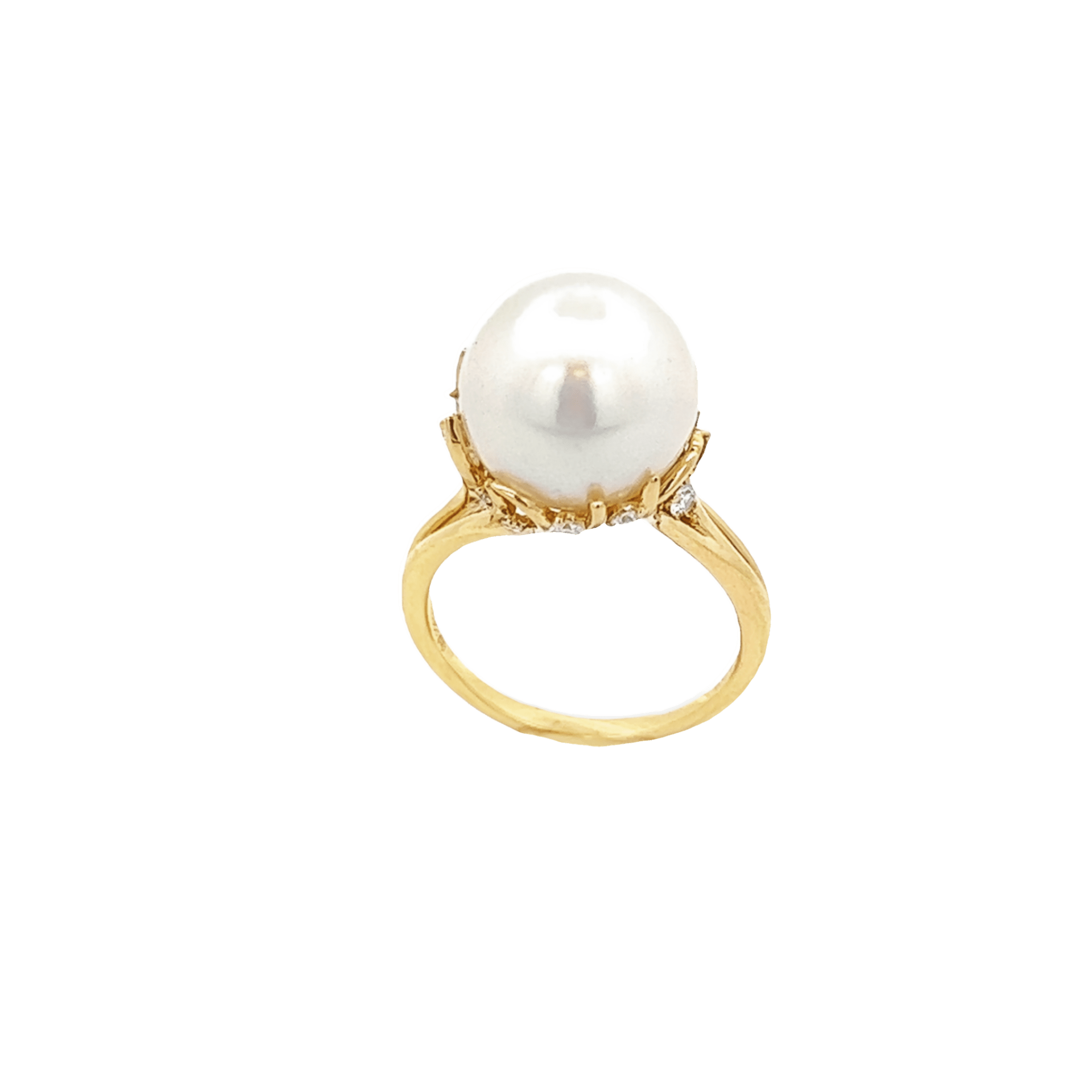 Vardy's Free Form South Sea Pearl and Round Diamond Ring in 14K Yellow Gold (0.28ctw)