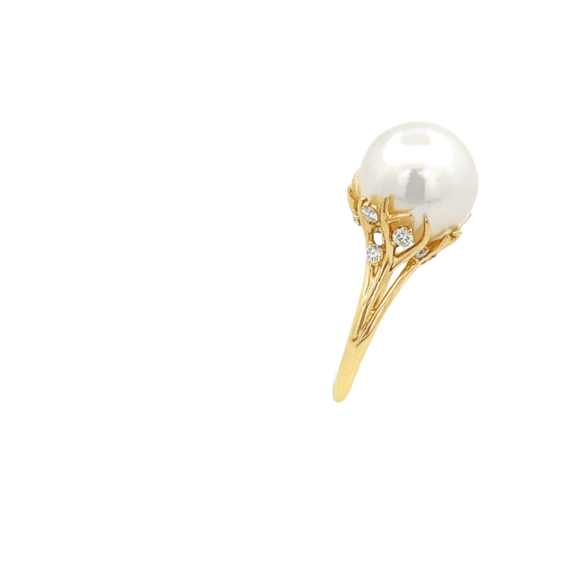 Vardy's Free Form South Sea Pearl and Round Diamond Ring in 14K Yellow Gold (0.28ctw)