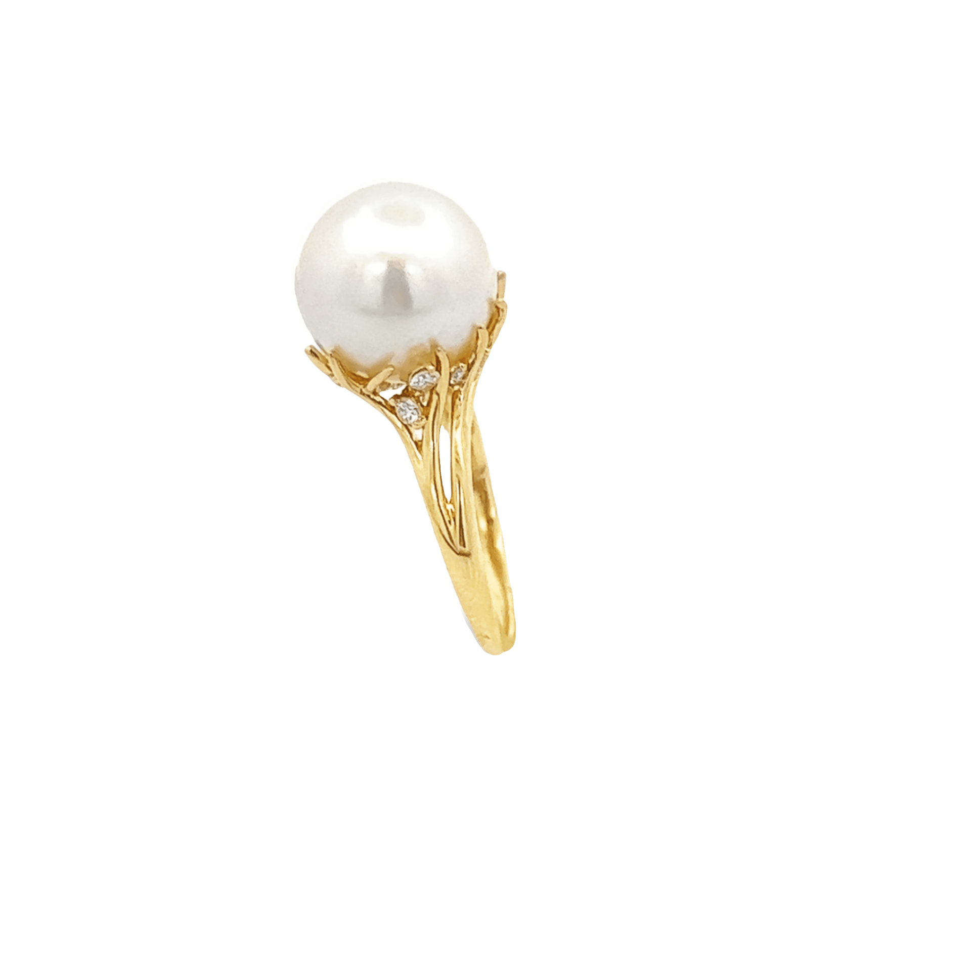 Vardy's Free Form South Sea Pearl and Round Diamond Ring in 14K Yellow Gold (0.28ctw)
