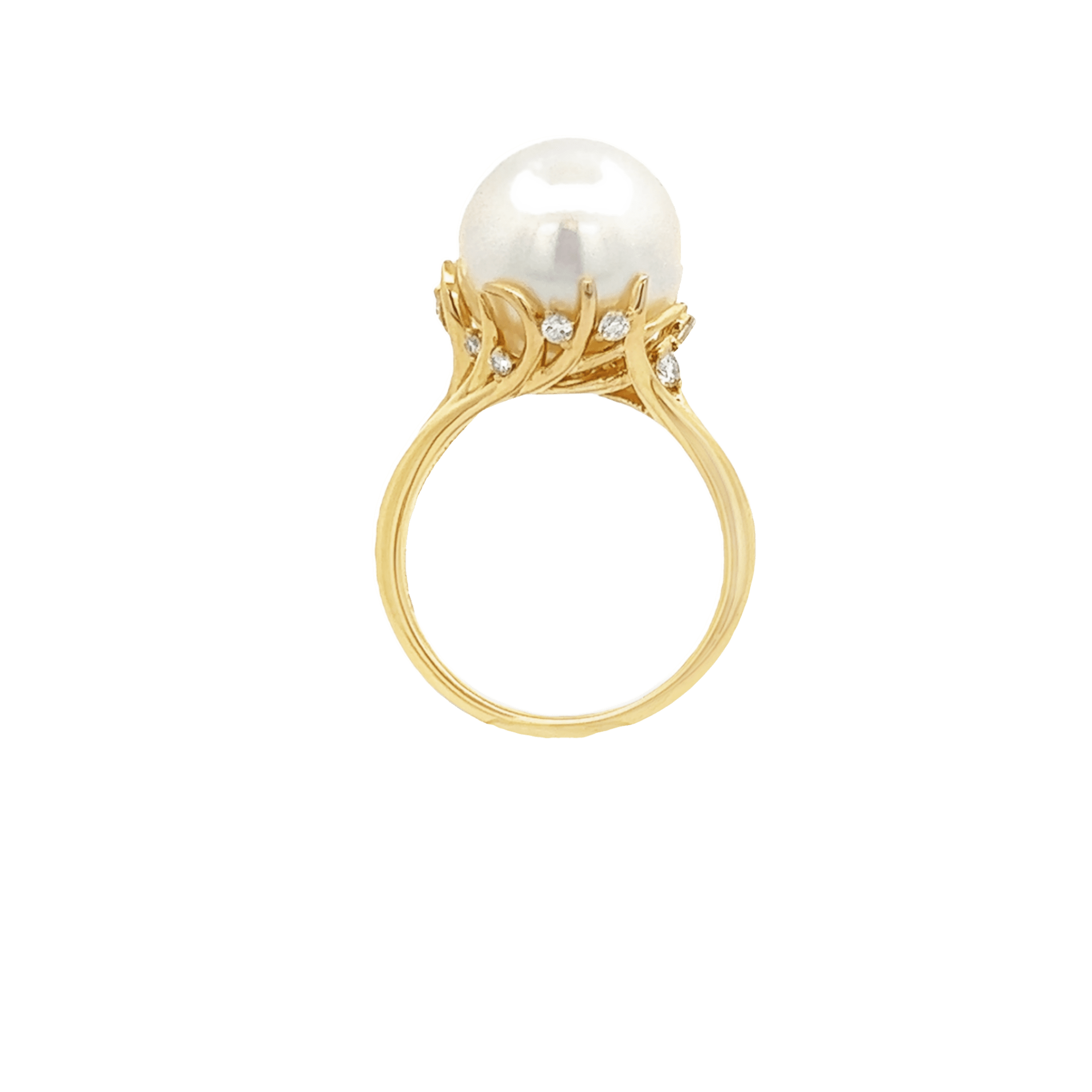 Vardy's Free Form South Sea Pearl and Round Diamond Ring in 14K Yellow Gold (0.28ctw)