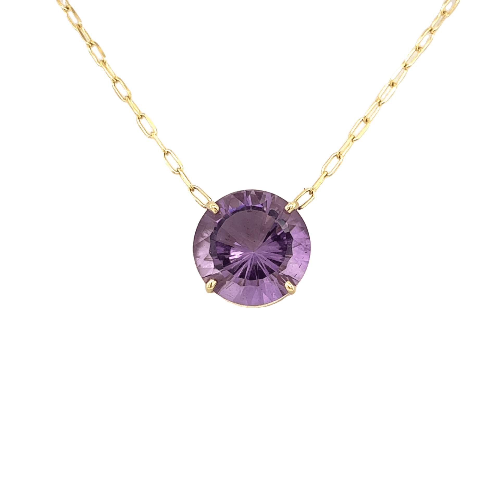 Yellow 14 Karat Rabbit Ear Pennants Length 16 With One 16.50Ct Round Amethyst Metal: 14 Karat Color: Yellow Finish: Polished Stock Number: 3.9