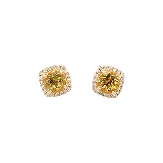 Yellow Beryl & Diamond Halo Earrings in Yellow Gold (210-01519) - Vardy's Jewelers - Cupertino CA