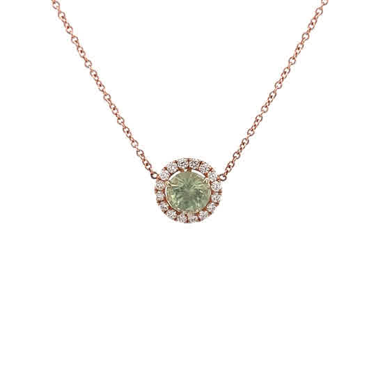 Vardy's Collection Halo Setting Pendant with Round Green Sapphire and Diamonds in 14K Rose Gold (2.37ct) - My Store