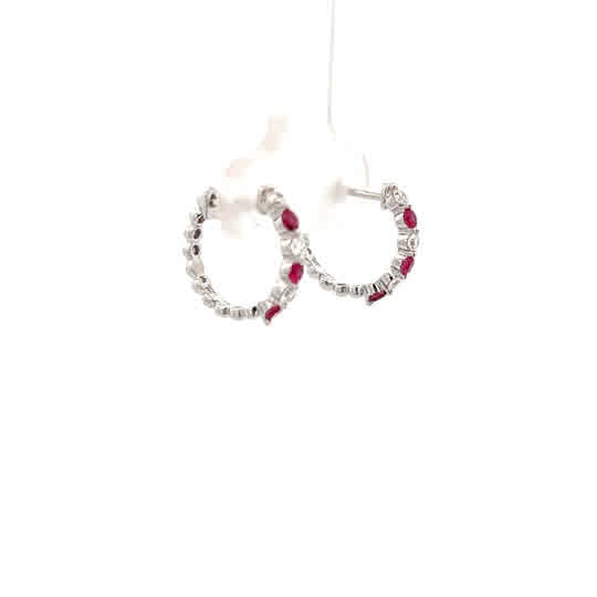Vardy's Collection Round Diamond and Ruby Hoop Earrings in 14K White Gold (0.18ctw) - My Store