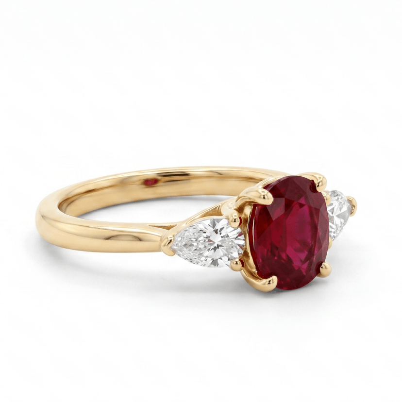 3 Stone Diamond And Oval Ruby Fashion Ring (200 - 01382)