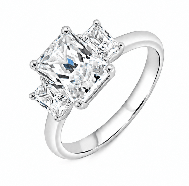 3 Stone Radiant-Cut Engagement Ring in Sterling Silver (100-00693)