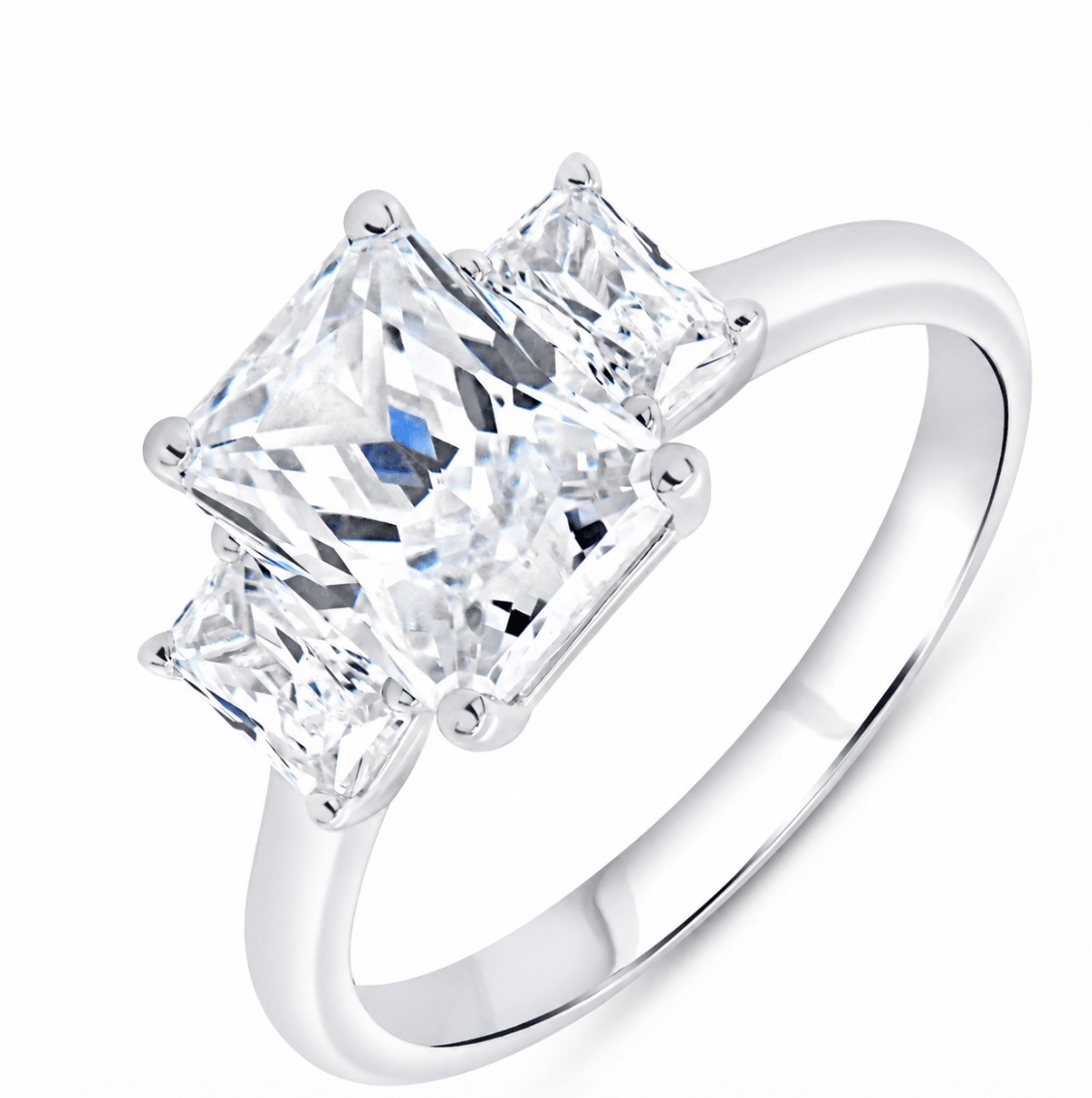 3 Stone Radiant-Cut Engagement Ring in Sterling Silver (100-00693)