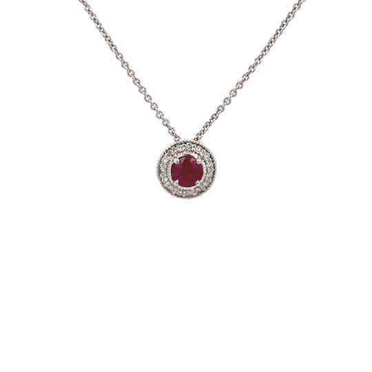 Vardy's Collection Round Ruby Halo Pendant in 14K White Gold (0.63ct) - My Store