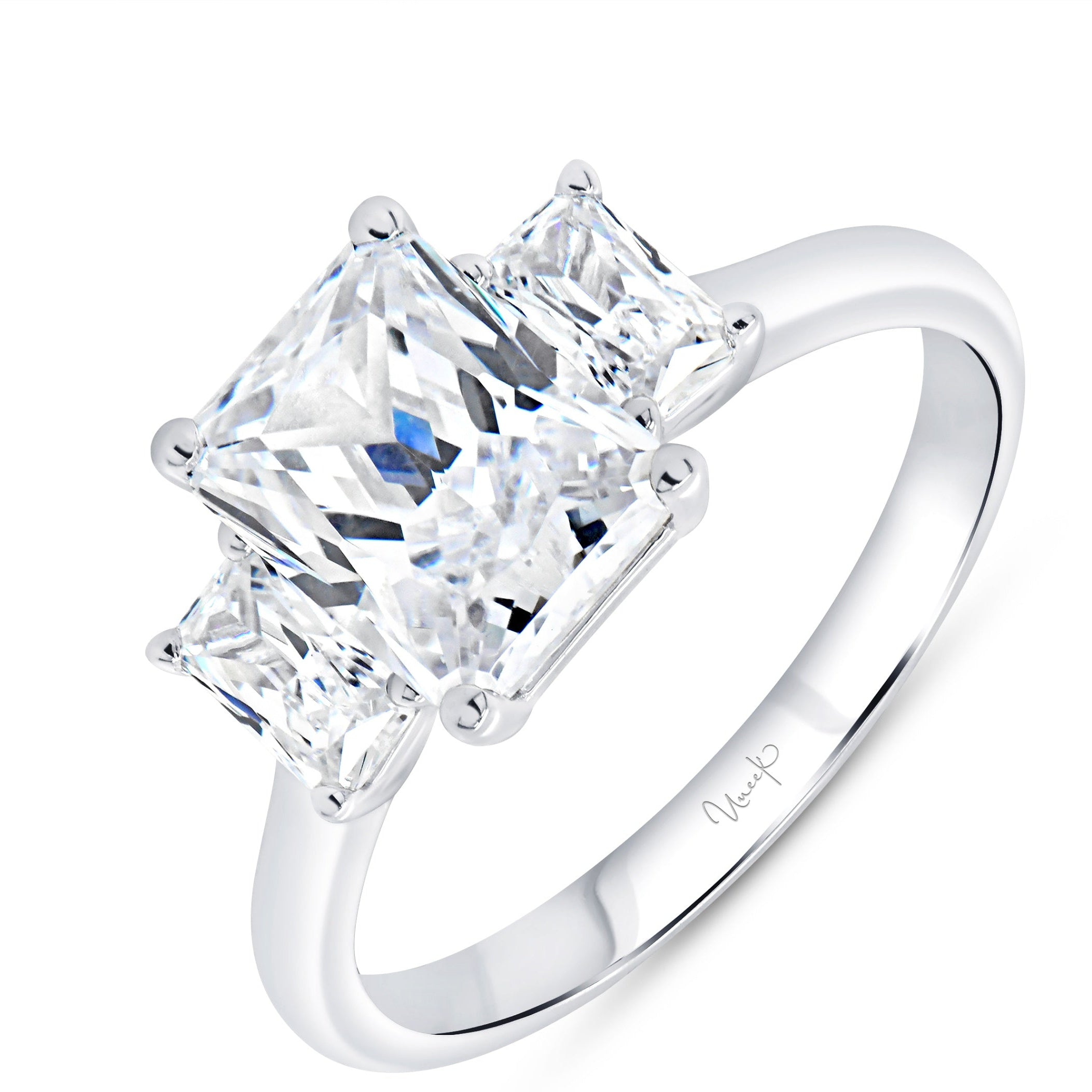 3 Stone Radiant-Cut Engagement Ring Setting with a Cathedral in 14k White Gold (100-00693)