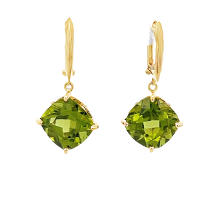 Vardy's Collection Square Cushion Peridot Drop Earrings in 14K Yellow Gold (8.60ct) - My Store