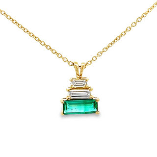 Vardy's Collection Baguette Emerald and Diamond Free Form Pendant Necklace in 14K Yellow Gold (0.96ct) - My Store