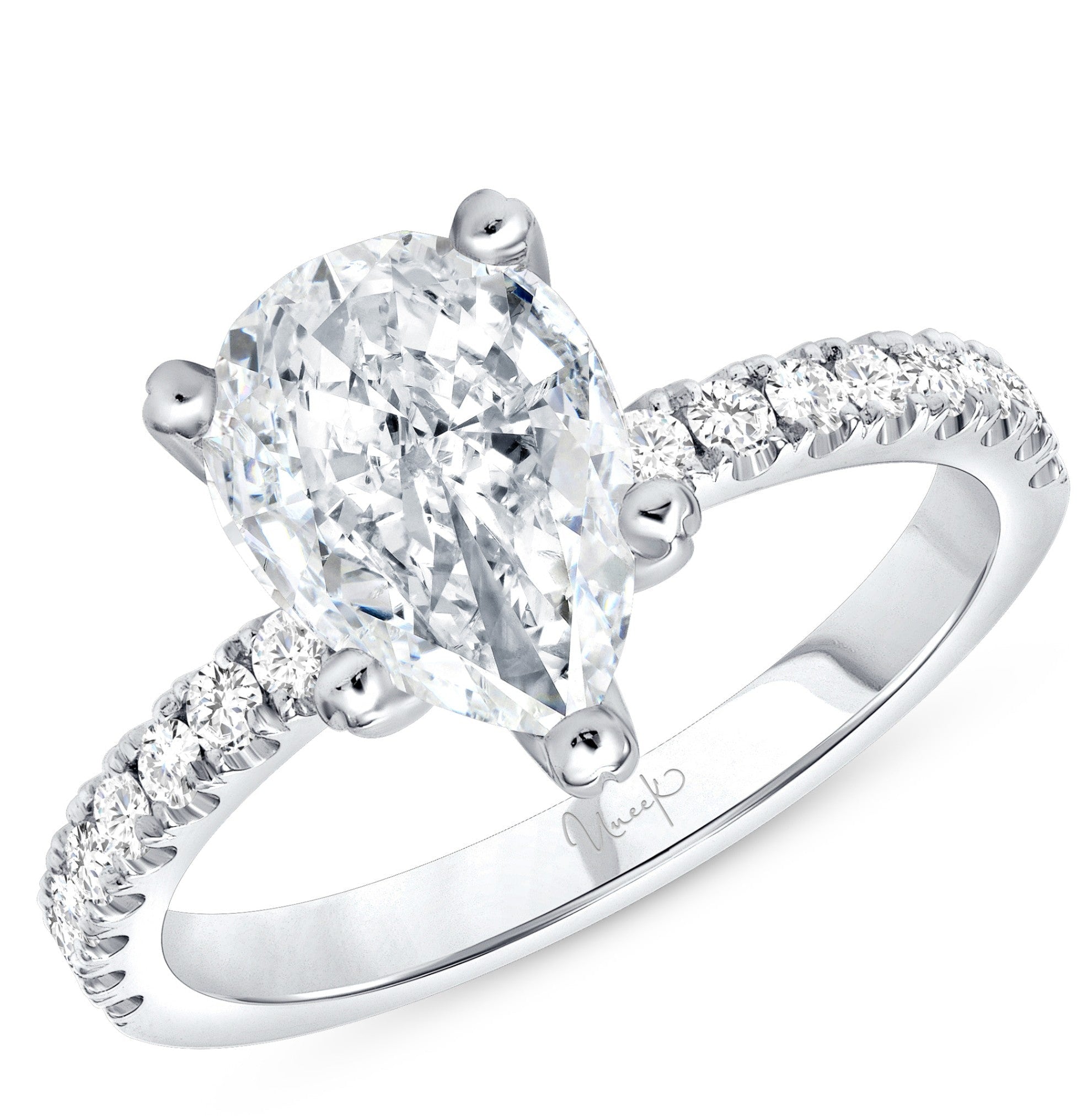 Pear-Cut Engagement Ring Setting with a Pavé Band in 14k White Gold (100-00691)