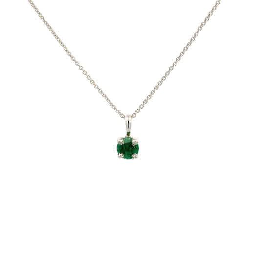 Vardy's Collection Rabbit Ear Pendant Necklace with 0.48ct Round Green Emerald in 14K White Gold - My Store
