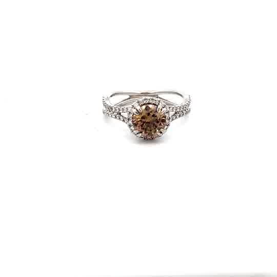 Vardy's Collection Halo Fashion Ring with Round G/H VS2 Diamonds and Round Cognac Diamond in 18K White Gold (1.585tcw) - My Store