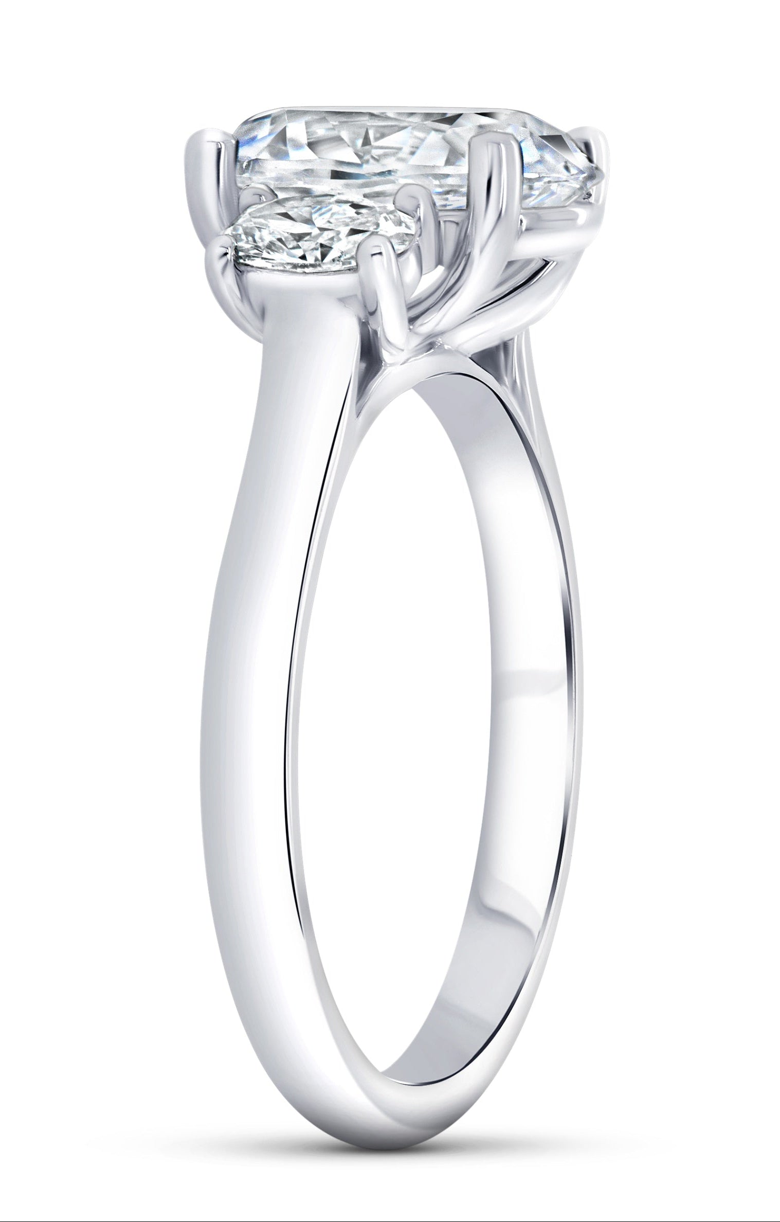 3 Stone Radiant-Cut Engagement Ring Setting with a Cathedral in 14k White Gold (100-00693)