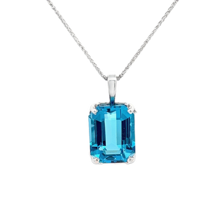 Vardy's Collection Emerald Blue Topaz Cable Link Pendant Necklace in 14K White Gold (3.37ct) - My Store