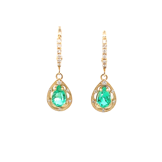 Vardy's Collection Pear Emerald Drop Halo Earrings in 14K Yellow Gold (2.03ctw) - My Store