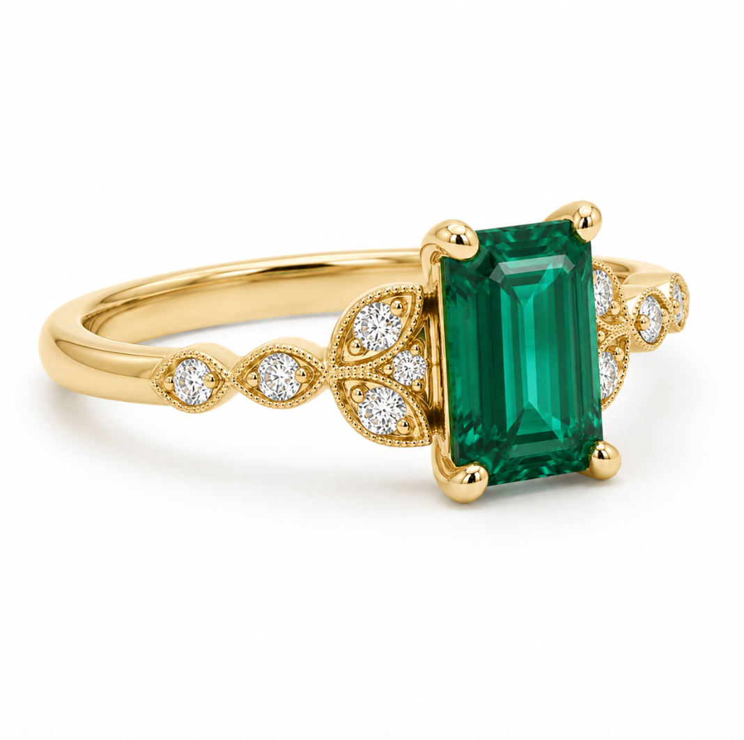 Bluish Green Tourmaline And Round Diamonds Fashion Ring in Yellow Gold (200-01389)