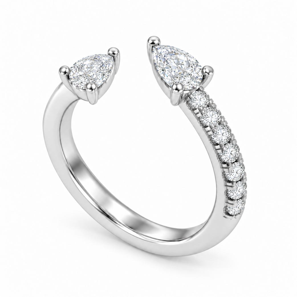 By Pass Pear Shape Diamond Right Hand Ring White Gold (130-33854)