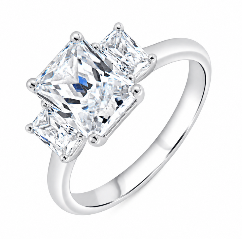 3 Stone Radiant-Cut Engagement Ring in Sterling Silver (100-00693)