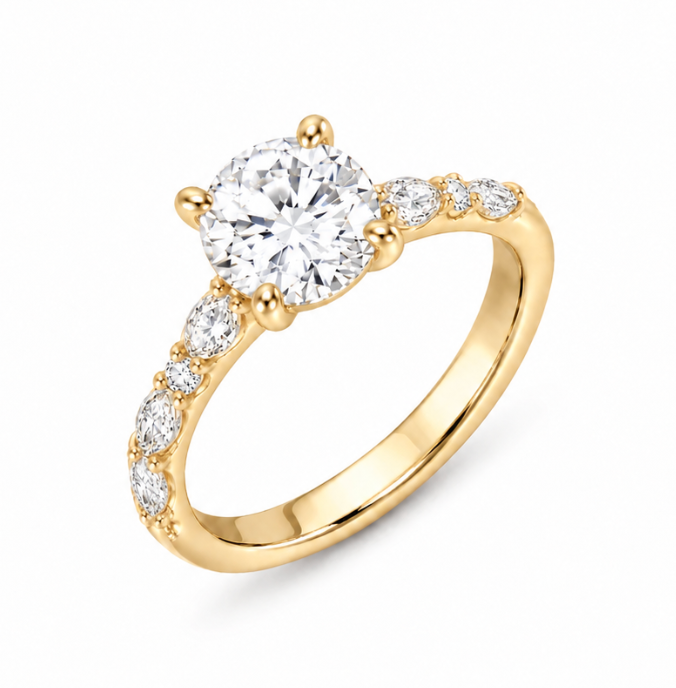 Round & Marquise Cut Diamond Engagement Ring Yellow Gold (100-33851)