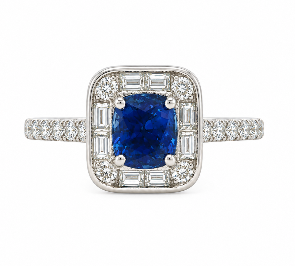 Platinum Sapphire Diamond Ring (270-00583)