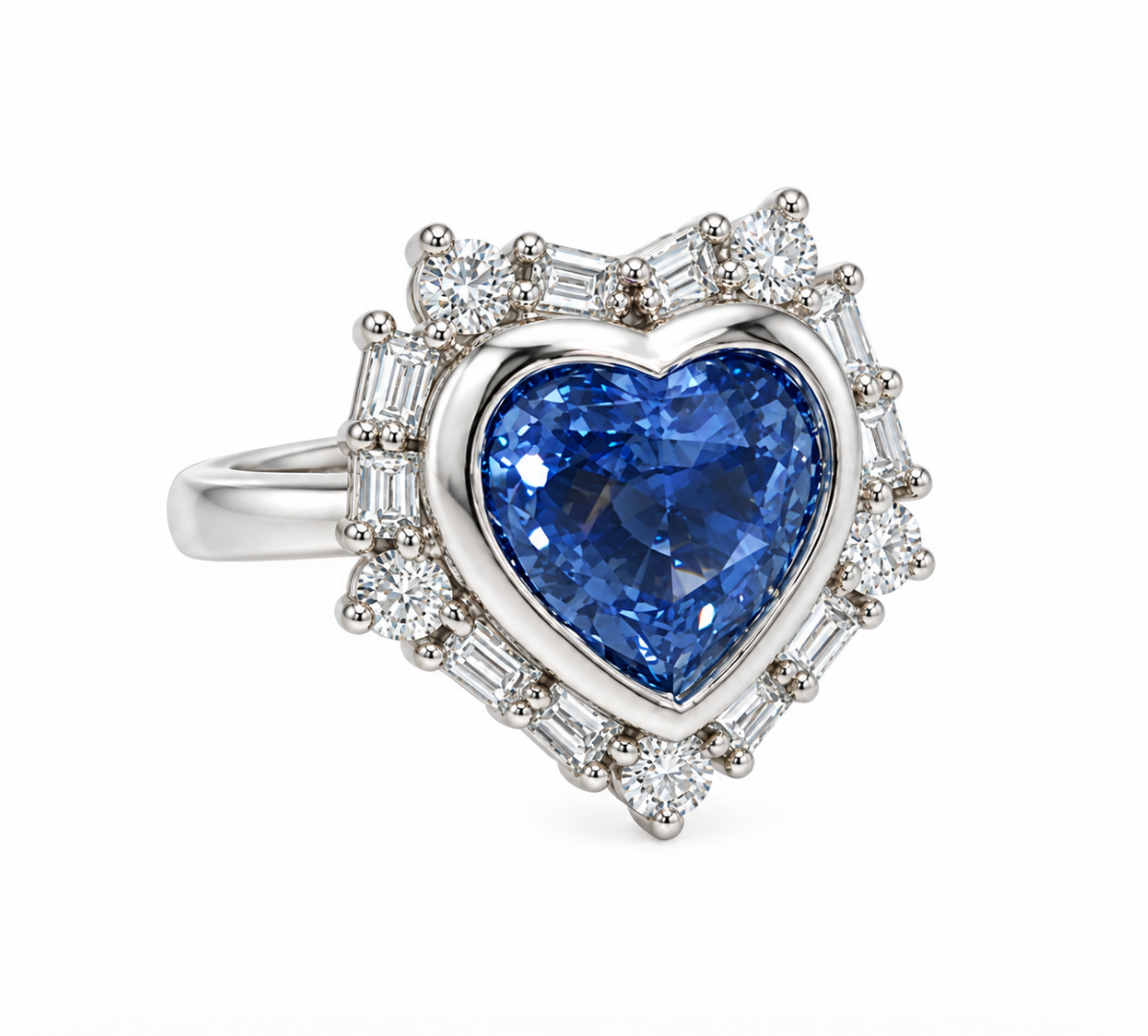 Heart Shaped Sri Lanka Blue Sapphire Diamond Ring Platinum (270-33416)