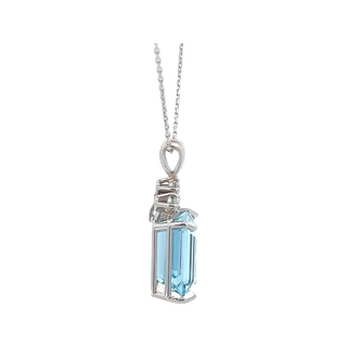Vardy's Collection Rabbit Ear Pendant Necklace with 10.60ct Emerald Aqua and 0.26ct Round G/H VS2 Diamonds in 14K White Gold (10.86ct) - My Store