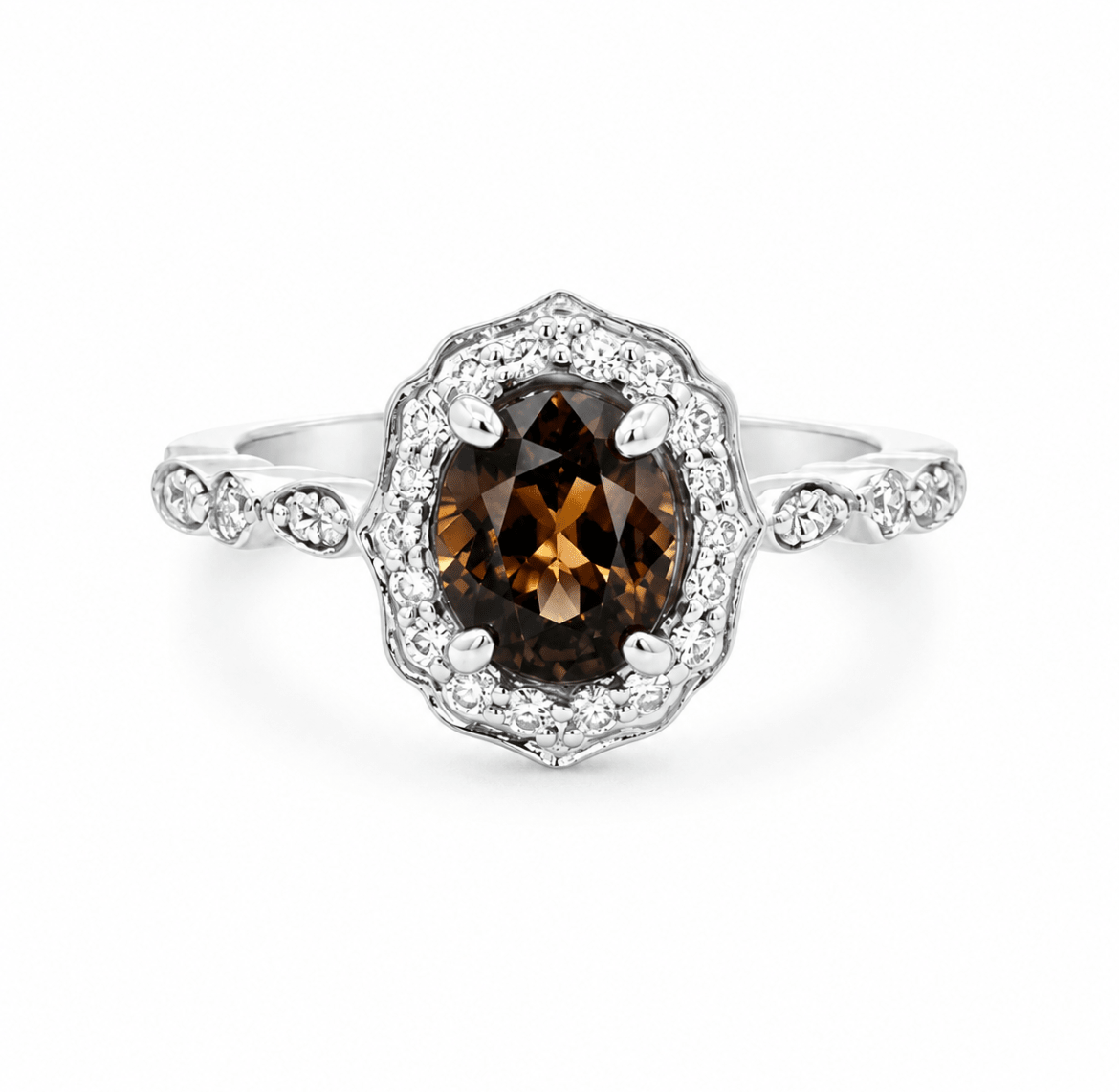 Antique Oval Alexandrite Ring with Diamond Halo in White Gold (200-01318)