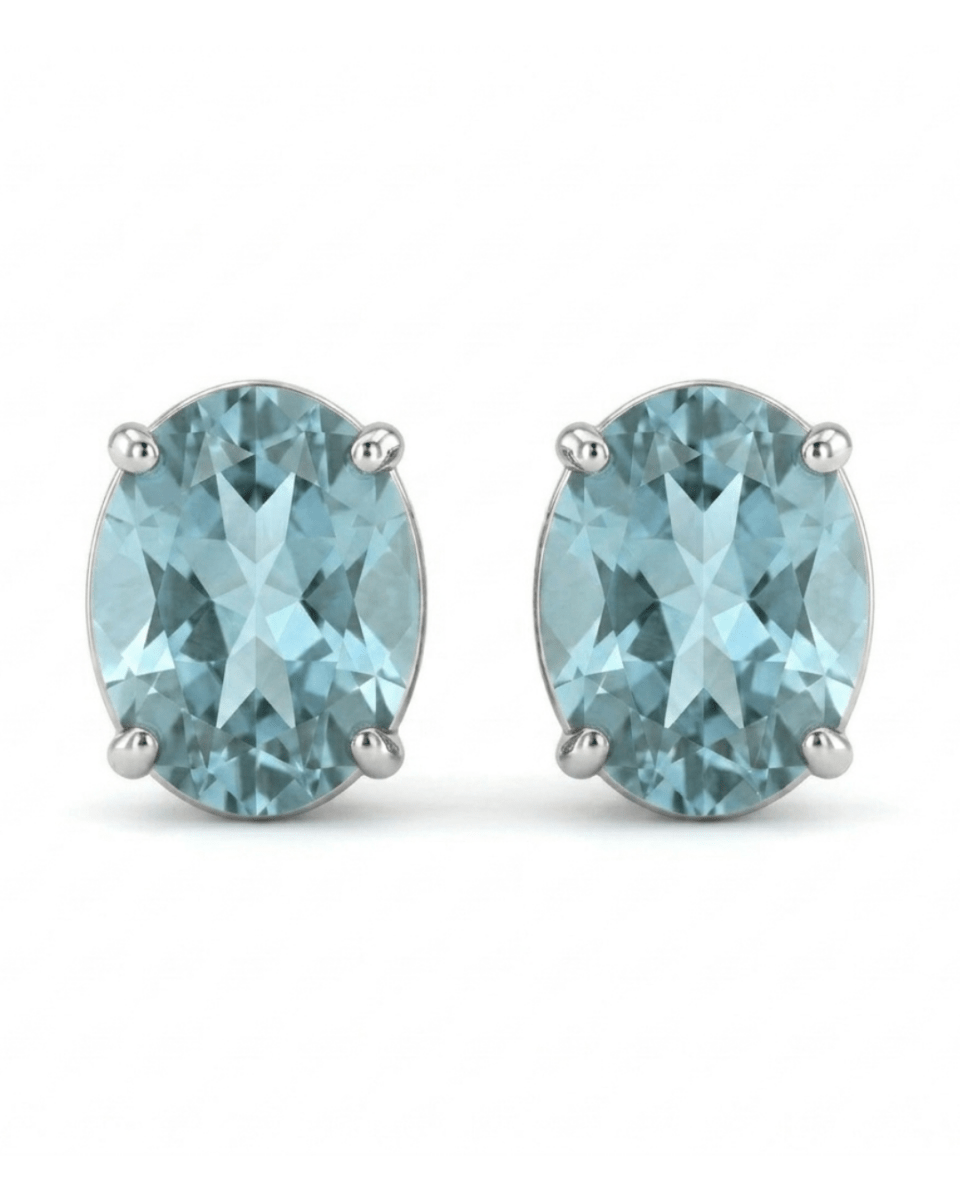 Aqua Marine Stud Earrings in White gold (210-01597)