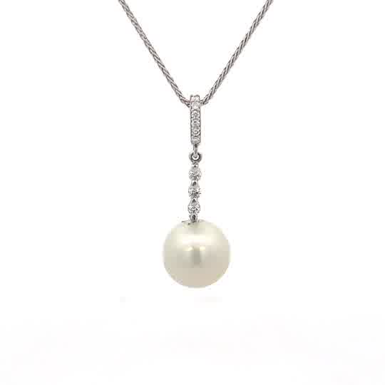 Vardy's Collection South Sea Pink Excellent Pearl and Round Diamond Drop Pendant in 14K White Gold (11.15ct) - My Store