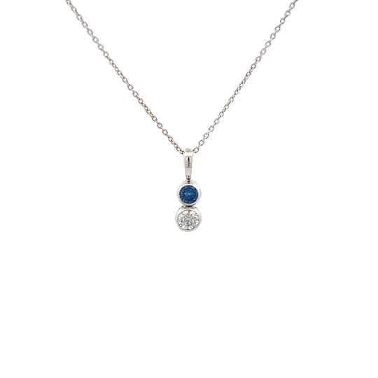 Vardy's Collection Round Diamond and Rectangular Cushion Sapphire Drop Pendant Necklace in 14K White Gold (0.4ct) - My Store