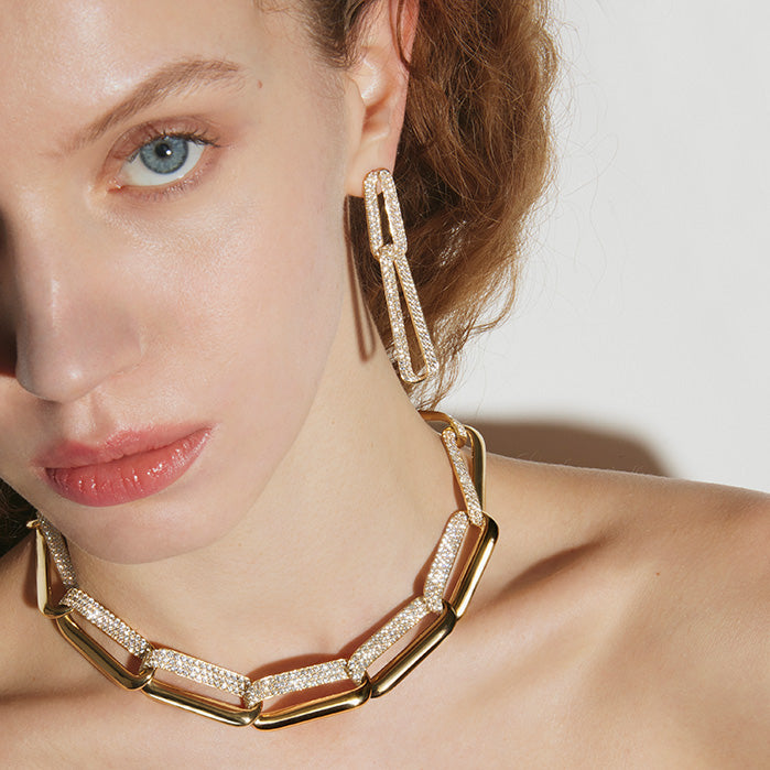Inside/Out Pave Link Earrings in Yellow Gold (152-33354) - Vardy's Jewelers - Cupertino CA