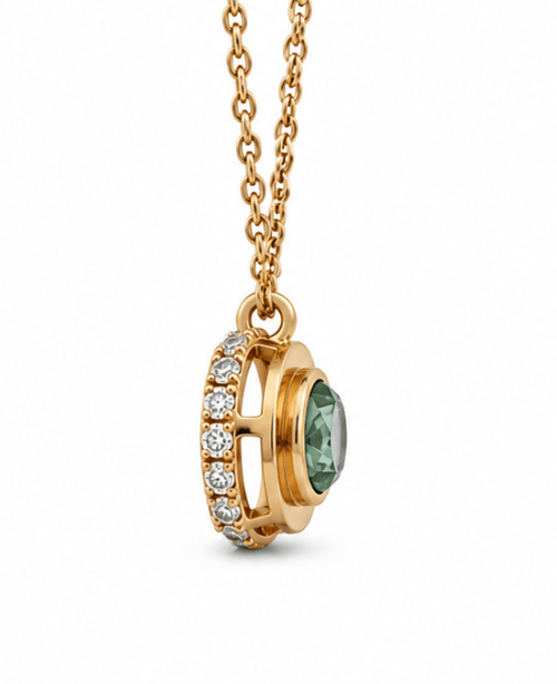 Bezel Set Alexandrite Pendant with a Diamond Halo in Yellow gold (230-01377)