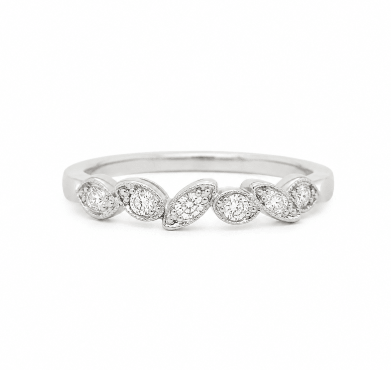 Bezel Set Wedding Band with Marquise and Round Diamonds in White Gold (110-01276)