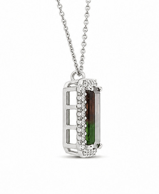Bi-color Tourmaline and Diamond Pendant with Cable Link Chain in white gold (230-01007)