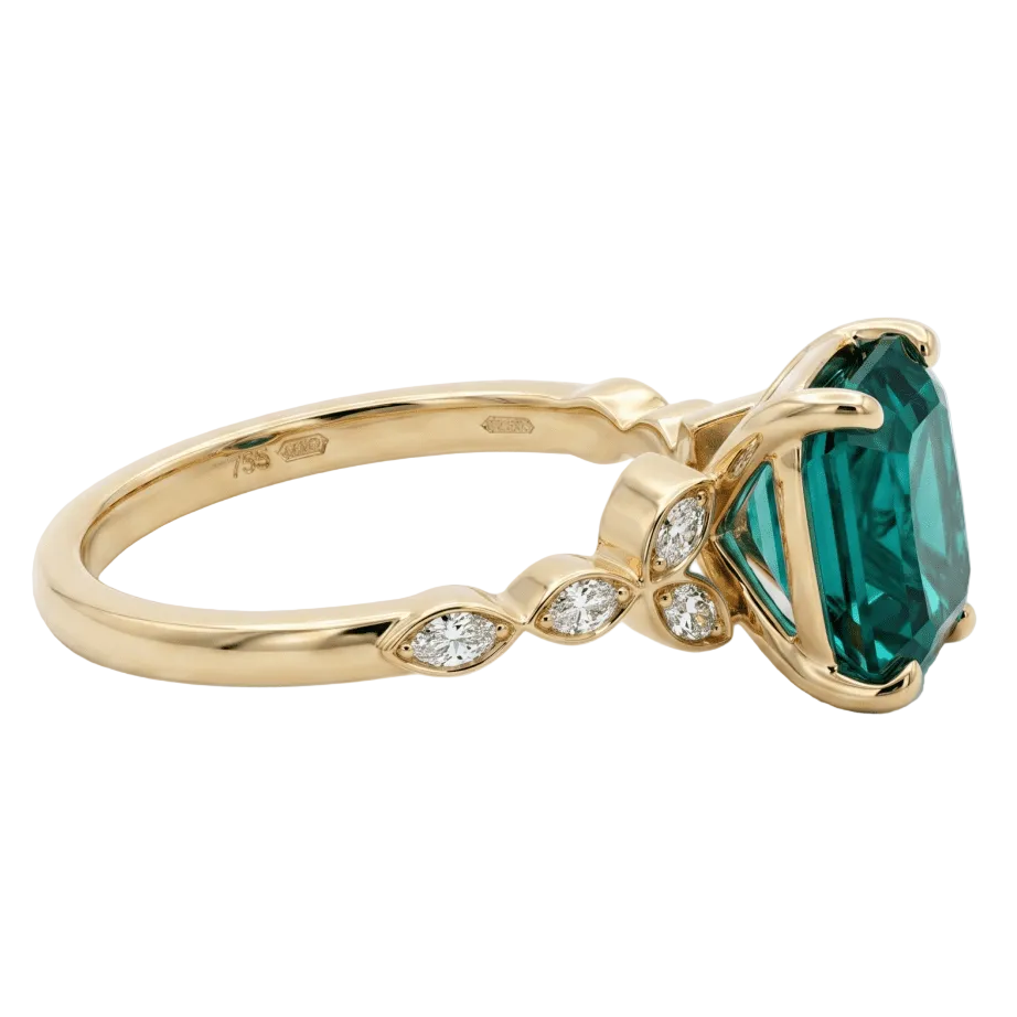 Bluish Green Tourmaline And Round Diamonds Fashion Ring (200 - 01389)