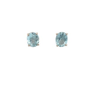 Aqua Marine Stud Earrings in 14 Karat White gold