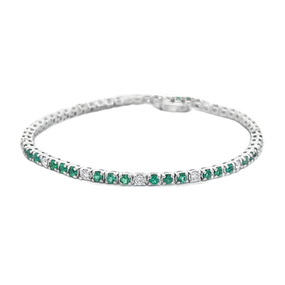 Emerald & Diamond Tennis Bracelet in 14 karat white gold (240-00194)
