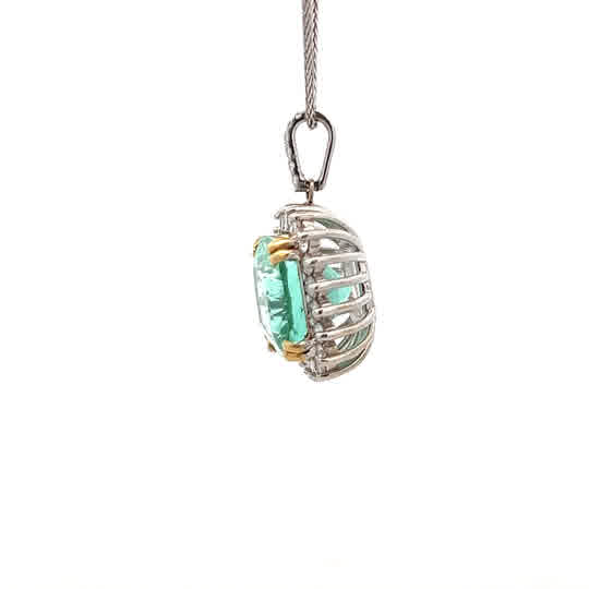 Two Tone Pendant with Cushion Cut Emerald and Diamond Halo - My Store