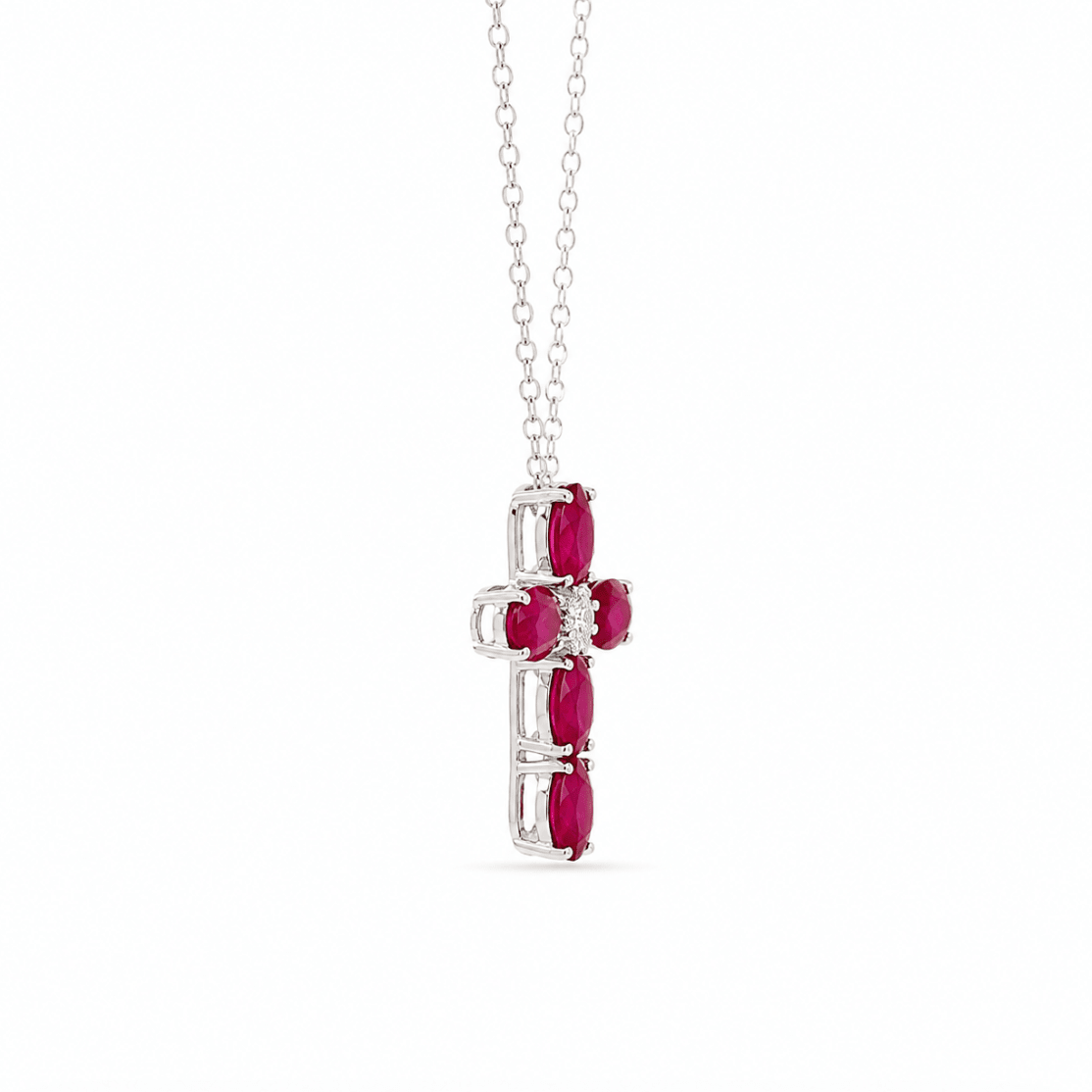 Cross Ruby Pendant in White Gold (230-01457)