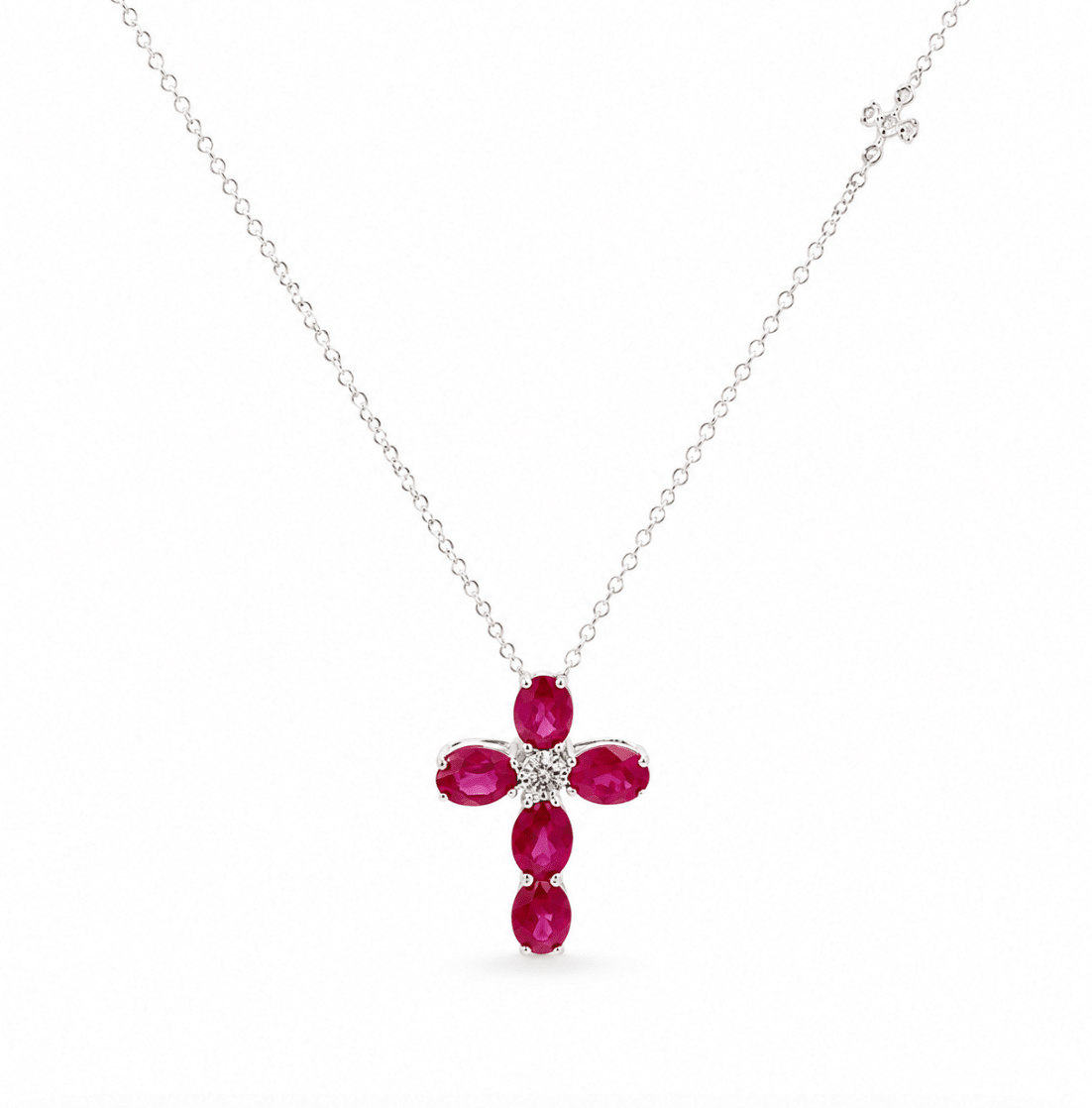 Cross Ruby Pendant in White Gold (230-01457)