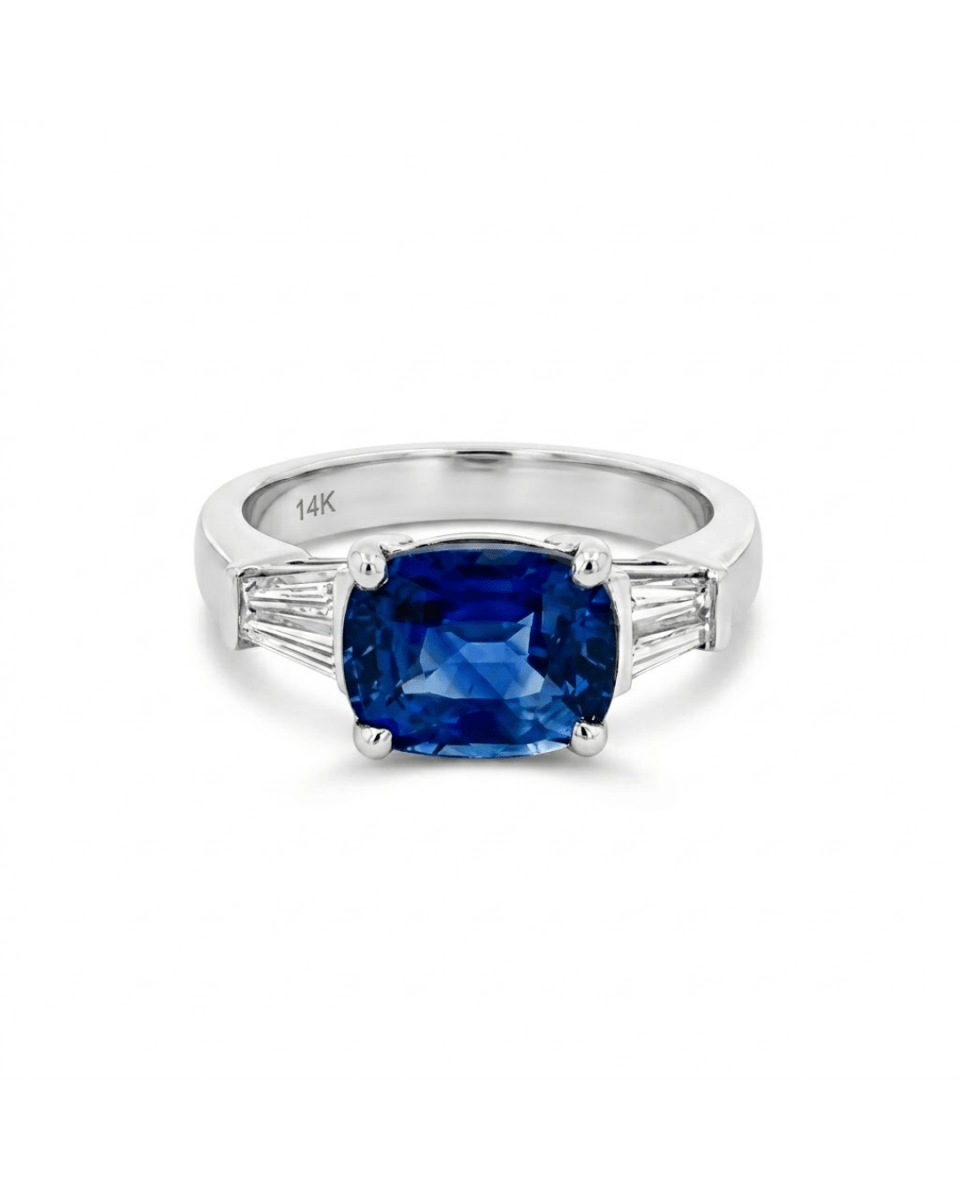 Cushion Sapphire & Baguette Diamond Fashion Ring in White Gold (200 - 01334)