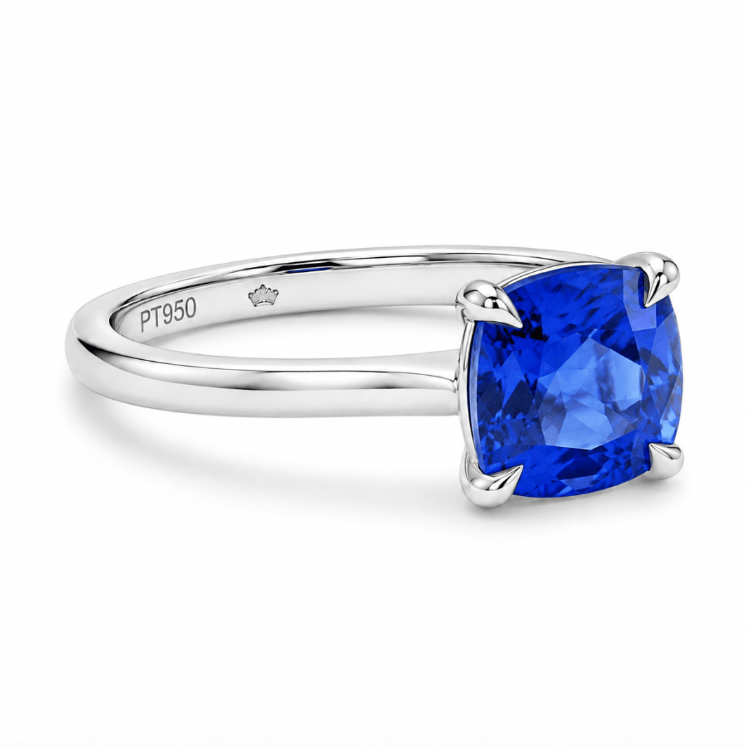 Cushion Tanzanite Platinum Fashion Ring in White Gold (200-01359)