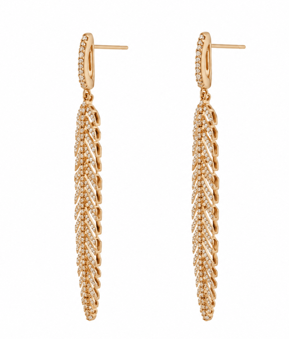 Diamond Feather Earrings in White Gold (152-00303)