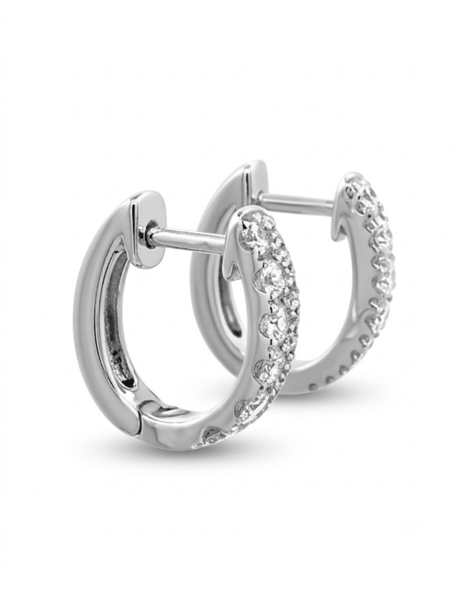 Diamond Huggie Earrings in White Gold (152-00486) - Vardy's Jewelers - Cupertino CA